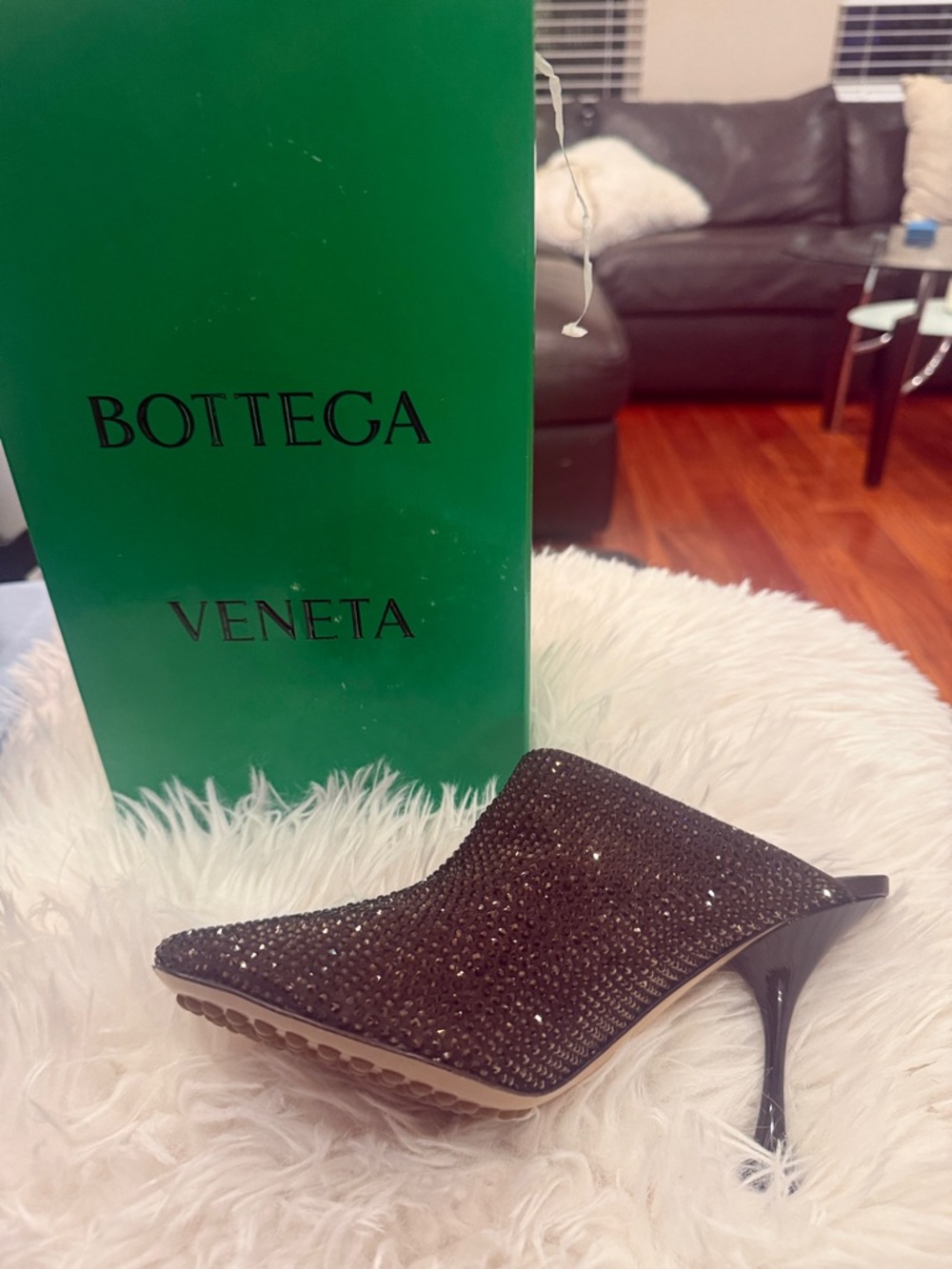 BOTTEGA VENETA Brown Crystal-Embellished Mule Heels